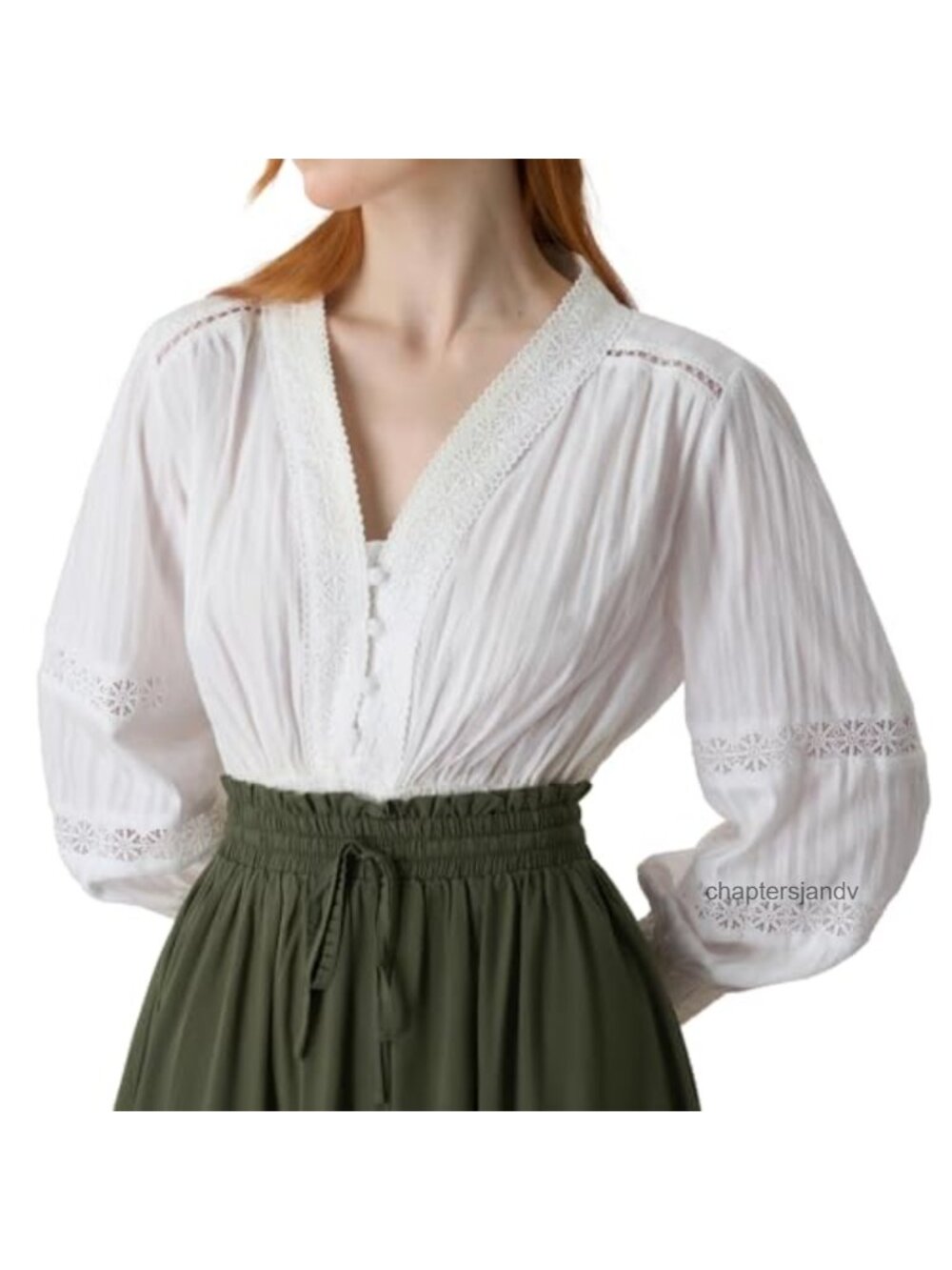 Renaissance Peasant Blouse Long Sleeve V-Neck Cotton Women Top